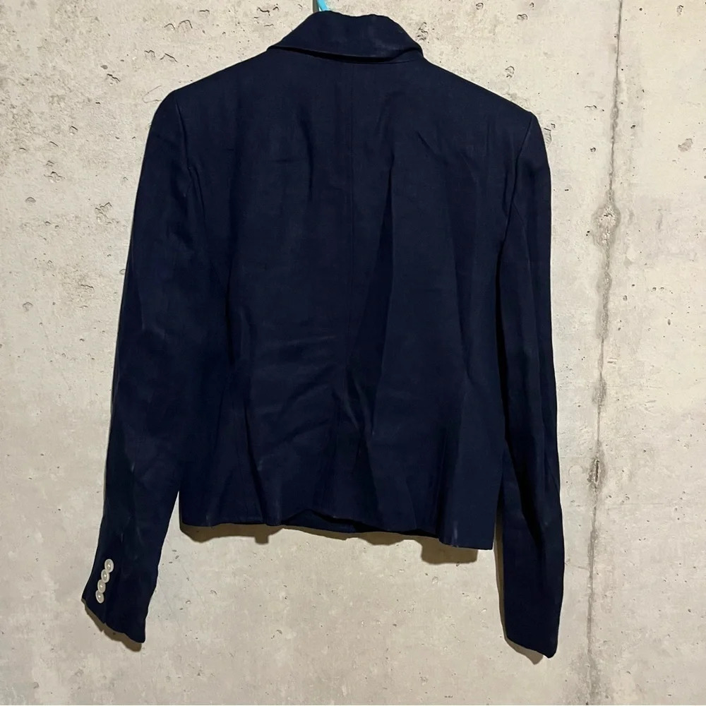 Lauren Ralph Lauren Women's Navy Blue 100% Linen Lined Blazer Size 8 Nautical - Picture 5 of 9